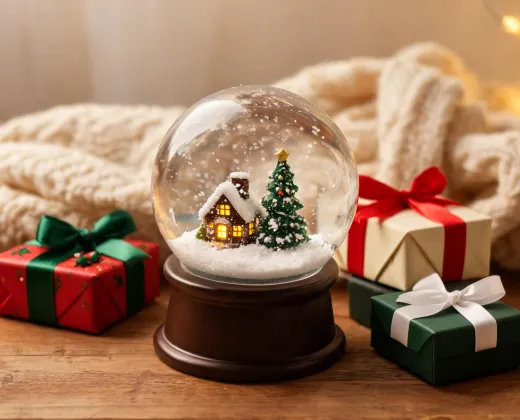 Snow globe holiday vignette