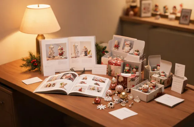 Gift program inquiry desk with ornaments