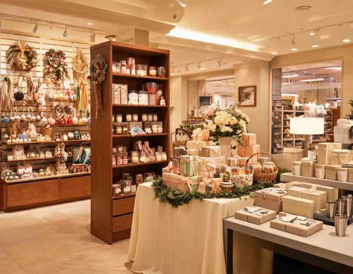 Different gift retail channels with ornament displays