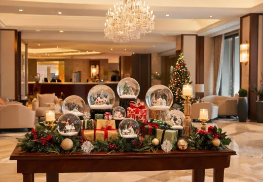 Hospitality holiday display with collectibles